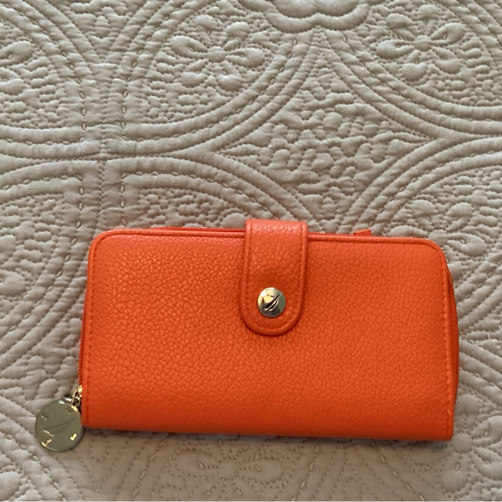 Nautica Orange Pebbled Wallet Snap Closure